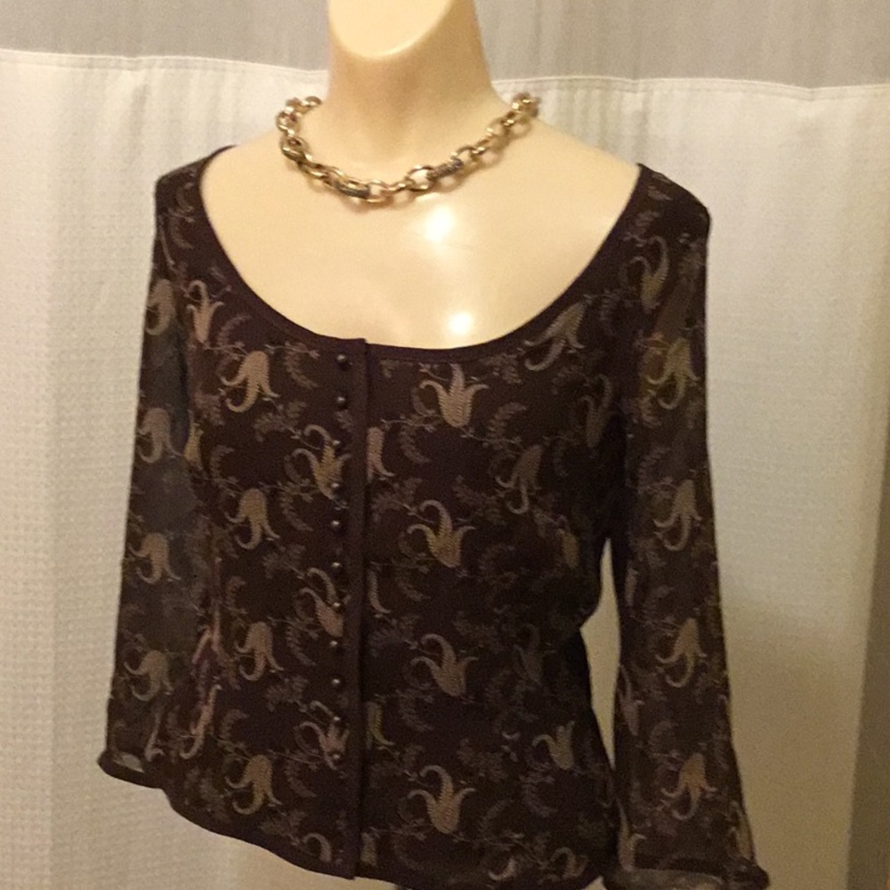 Nine West Brown Tan * Silk Blouse Top Sz 12 * NWT